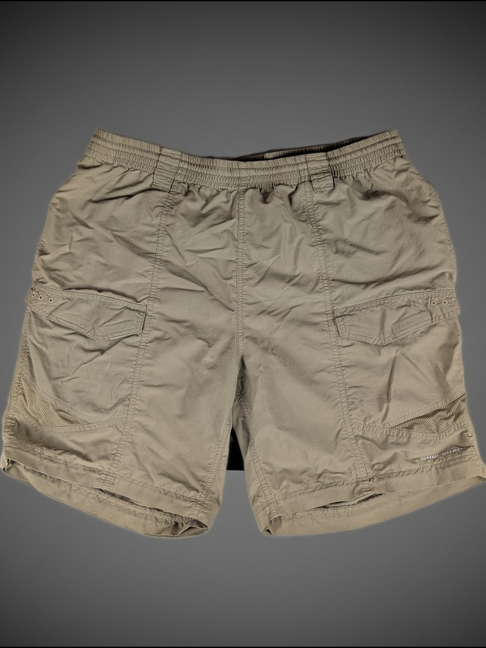 Columbia PFG Omni-Shade Beige Nylon Cargo Fishing Shorts Men's Size L 30